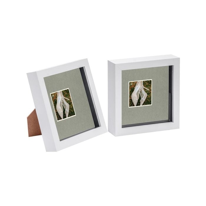Nicola Spring 2 Piece 6 x 6 3D Shadow Box Photo Frame Set - Craft Display Picture Frame with 2 x 2 Mount - White