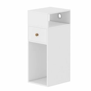 Advwin Side Table 25cm Narrow Sofa End Table w/ Side Shelf & Drawer Slim Bedside Table White