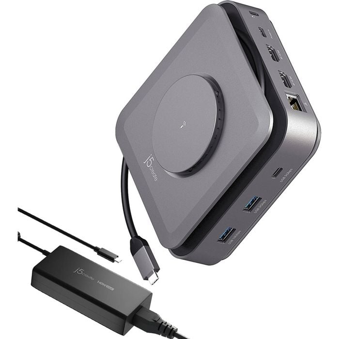 J5create 12 Port Usb-c Display Extender Dock W/wireless Charger & 140w Pd