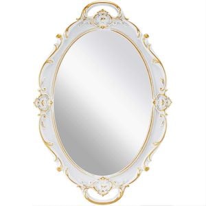 Carla Home Oval Antique White 25 X 38 Cm Vintage Carved Hanging Wall Mirror