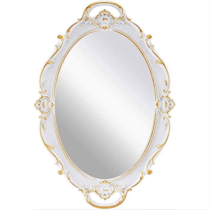 Carla Home Oval Antique White 25 X 38 Cm Vintage Carved Hanging Wall Mirror