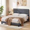 Homfurn Queen Bed Frame Upholstered Platform With Geometric Headboard Grey Linen