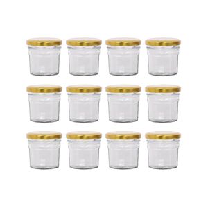 Argon Tableware 90ml Glass Jam Jars With Airtight Gold Lids - Set Of 12 Empty Screw Top Kitchen Storage Preserving Jar