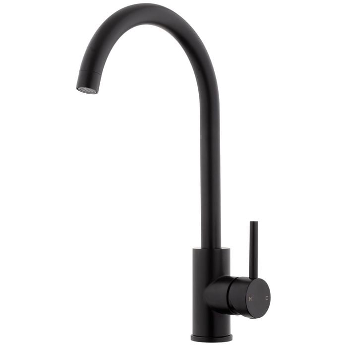 Foreno Matte Black E-Steel Cold Start Minimal Gooseneck Sink Mixer