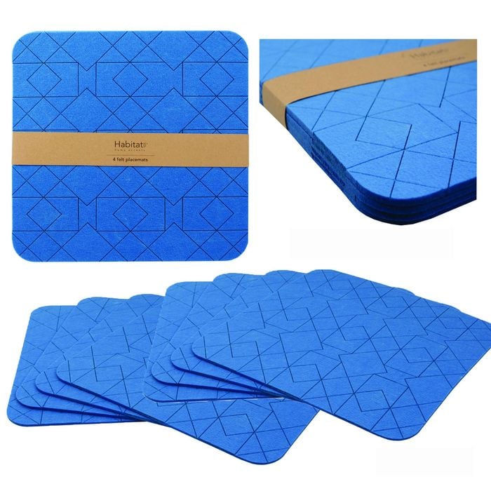 Set of 8 Felt Placemats Cobalt Blue 35 x 35 cm