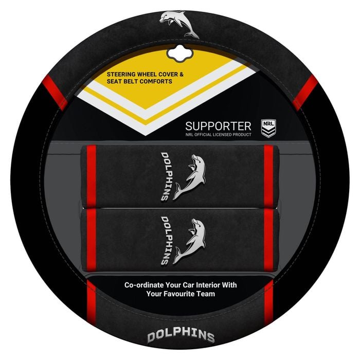 Redcliffe Dolphins Official Nrl Steering Wheel Cover And Seat Belt Cover Set