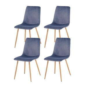 Foret Grey Velvet Upholstered Dining Chairs Wood Grain Metal Legs Set Of 4