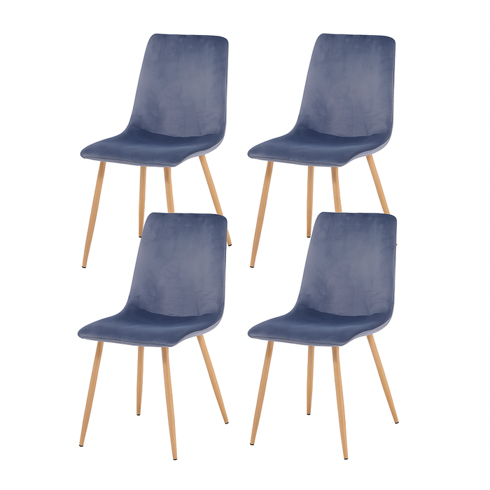 Foret Grey Velvet Upholstered Dining Chairs Wood Grain Metal Legs Set Of 4