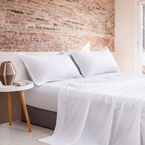 CleverPolly Vintage Washed Microfibre Sheet Set - White - Double