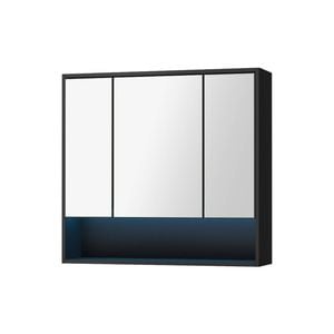Welba 3 Doors Wall Cabinet Mirror Storage 900x750mm LED Light Black Cupboard