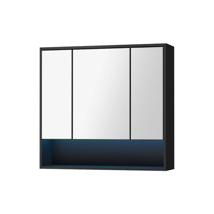 Welba 3 Doors Wall Cabinet Mirror Storage 900x750mm LED Light Black Cupboard