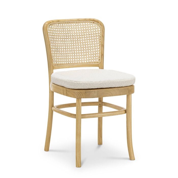 Prague Cream Bouclé & Natural Timber Seat Dining Chair (Set of 2)
