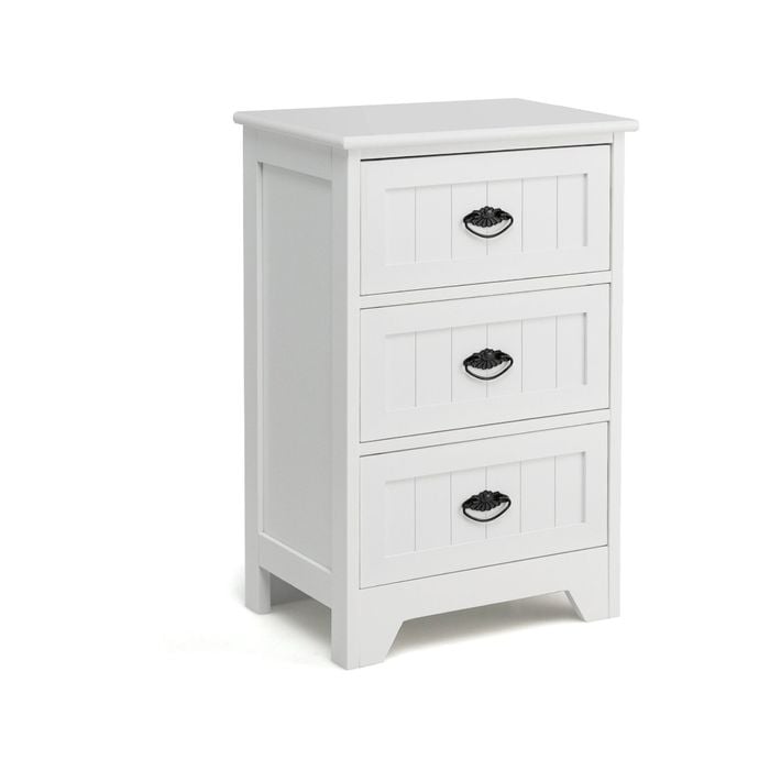 Costway 3-drawer Bedside Table Wood Bedroom White