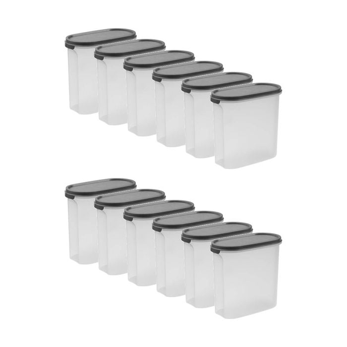12x Partyware Dry Food Storage Container W/ Black Lid 1.7l Clear