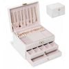 3-Layer Jewelry Box for Women: Removable Tray, Necklace, Earrings, Rings, Bracelets Organizer (White)
