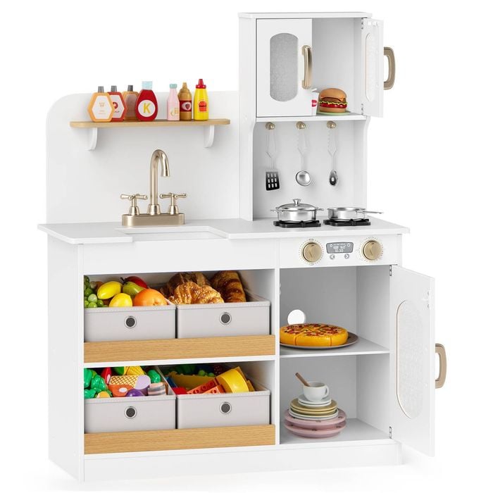 Costway Mini Pretend Play Kitchen Kids Cooking Playset w/Fabric Drawers