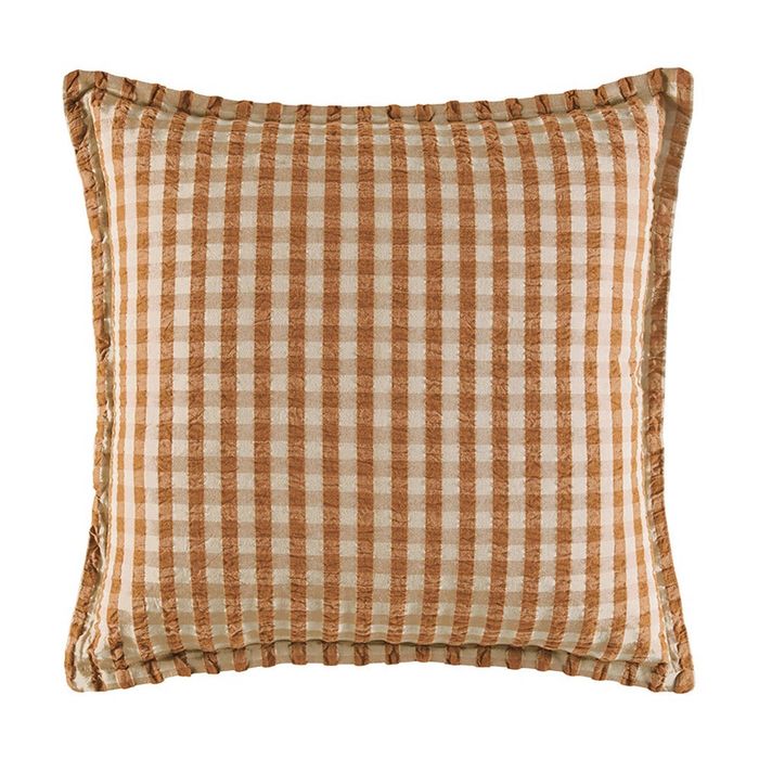 Kas Australia Gabi Cushion Gingham Seersucker Toffee 50x50cm