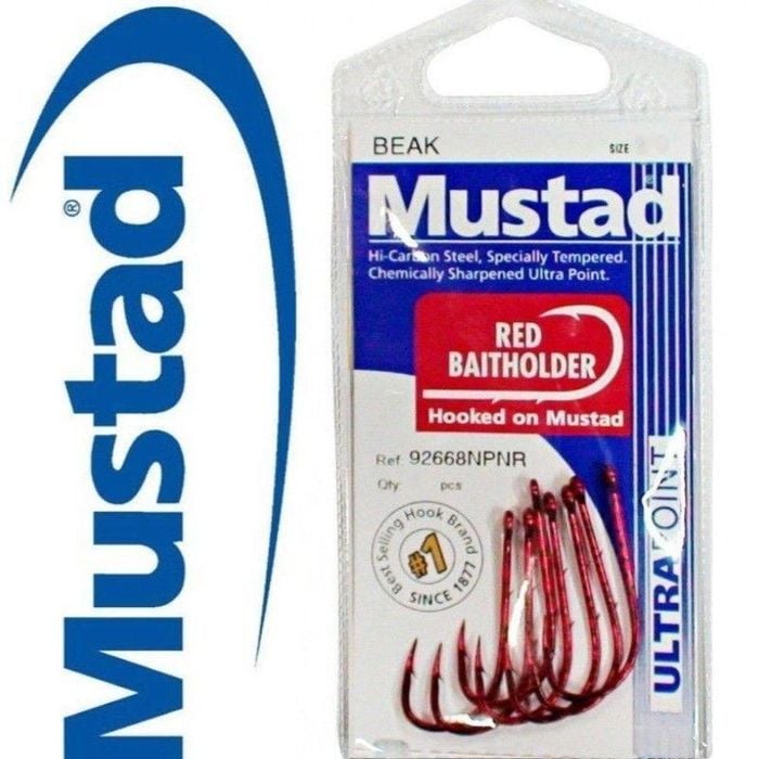 Mustad 92668NPNR Red Baitholder Fishing Hook Pre Pack 6
