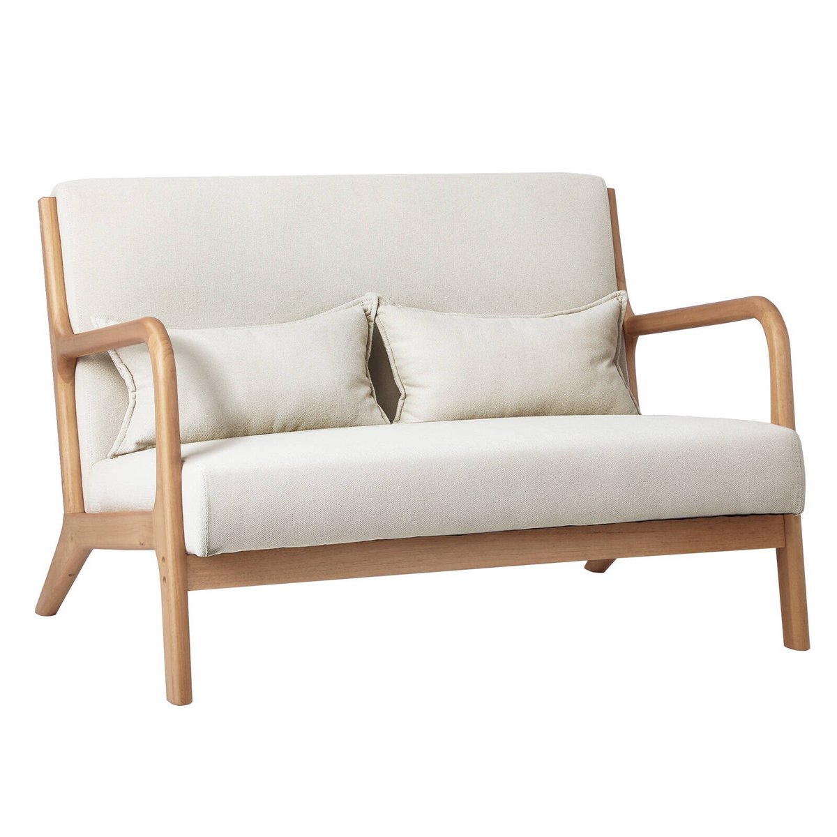 Oikiture Armchair Lounge Chair 2 Seater Fabric Beige with 2 Pillows