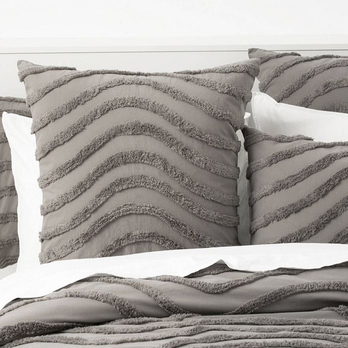 Cloud Linen Wave 65cm Pillowcase Cotton Chenille Vintage Washed Tufted Euro Grey