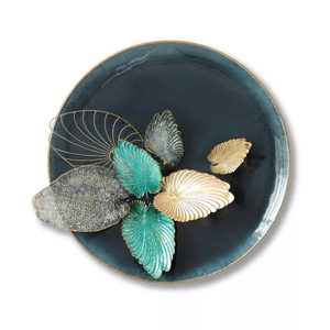 P&P Multicolour 80cm Round Metal Wall Art with 3D Leaf Design for Modern Homes