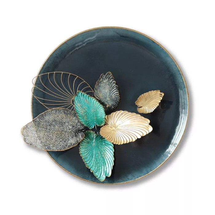 P&P Multicolour 80cm Round Metal Wall Art with 3D Leaf Design for Modern Homes