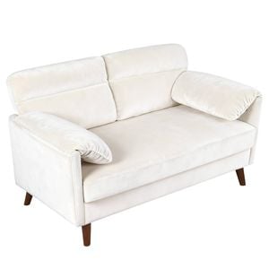 Advwin 2 Seater Sofa 120cm Love Seat Velvet Fabric Small Loveseat Sofa Couch for Compact Small Space Beige