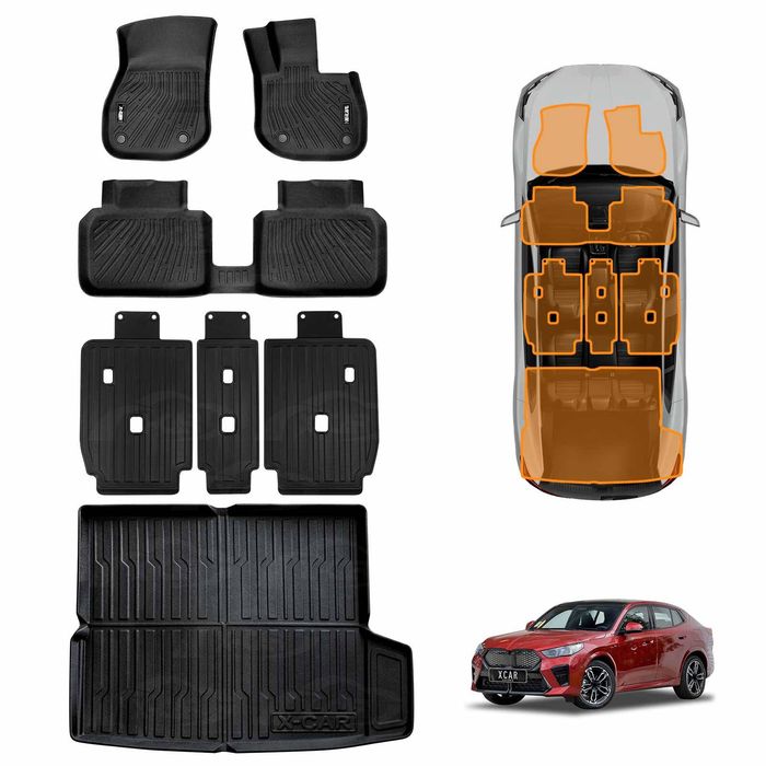 Floor Mats Boot Liner Set for BMW iX2 U10 2024-Onwards Car Trunk Cargo Kick Back Seat Cover