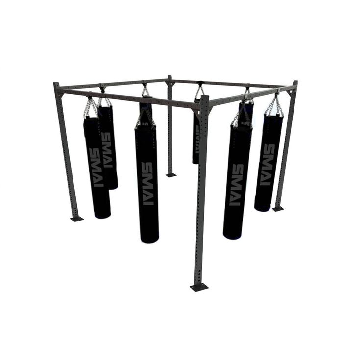 SMAI 8 Station Boxing Bag Rack Pack - Option B: Frame + Punching Bags - Black