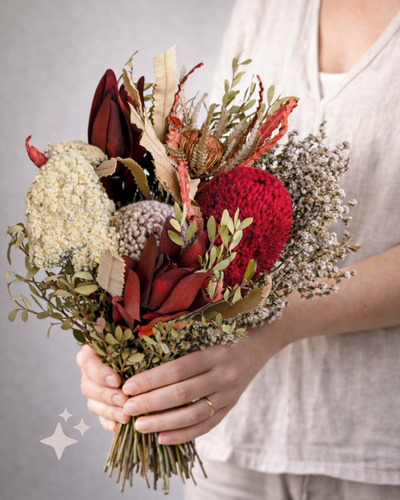 Blooms of Joy - Gallery - 8AustralianDried Flower Bouquet for Gifting Red - Brand Page