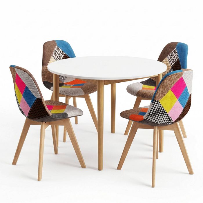 1 Artiss Dining Table And 4 Fabric Eiffel Chairs Set White