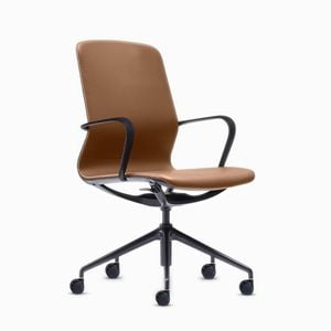Desky Executive Meeting Chair - Tan Leather & Black Frame
