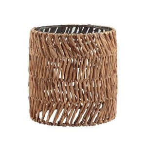Cynthia Side Table Bedside Round Glass Top Woven