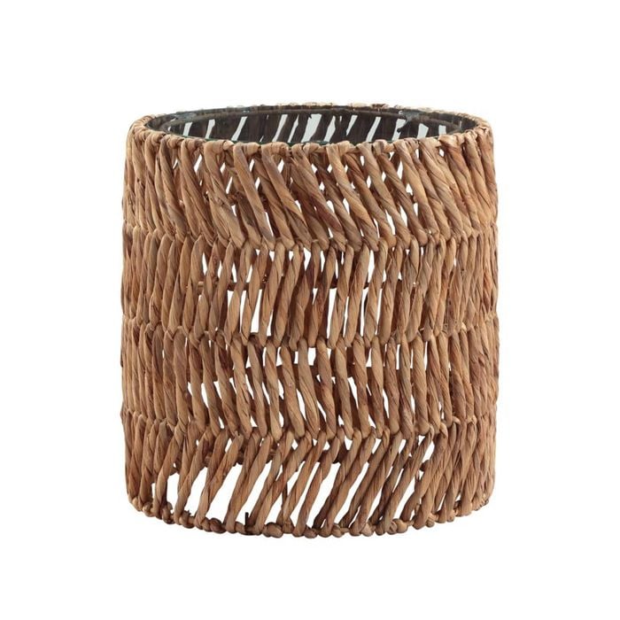 Cynthia Side Table Bedside Round Glass Top Woven