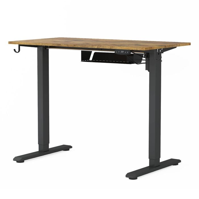 Ufurniture Standing Desk Electric Height Adjustable Whole Piece Walnut Desktop and Black Frame 100cm