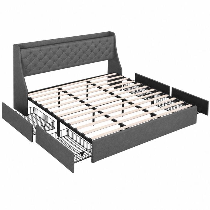 Artiss King Bed Frame With 4 Storage Drawers Charging Station