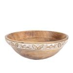 Willow & Silk Handmade 30cm Natural/White Wooden Serving Bowl w/Leaf Carving