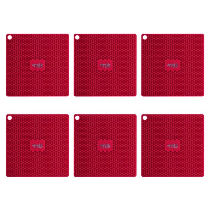 6PK Appetito Silicone Square Trivet Table Mat 17.3cm - Red