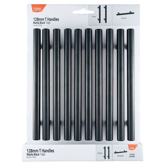 Taskmaster 128mm Matte Black T Handle - 10 Pack - 128mm
