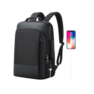 BOPAI Luxury Style waterproof Leather & Microfiber Backpack with USB Charging 15.6"