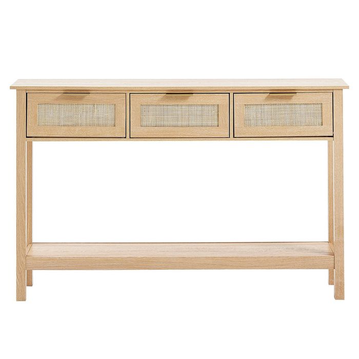 P&P Natural Rattan Console Table, 1305 mm Entryway Table with Three Drawers