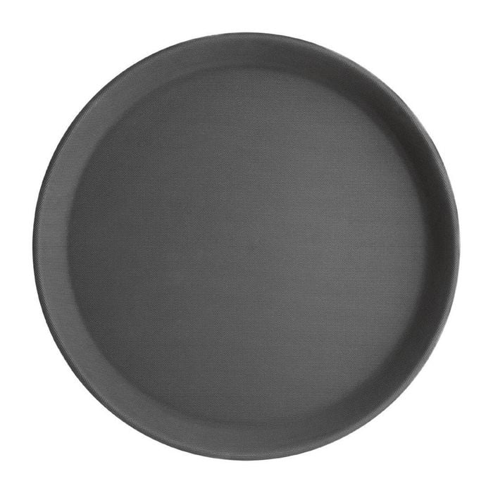 Olympia Kristallon Plastic Round Anti-slip Bar Tray Small 280mm Black Polypropylene Service Tray