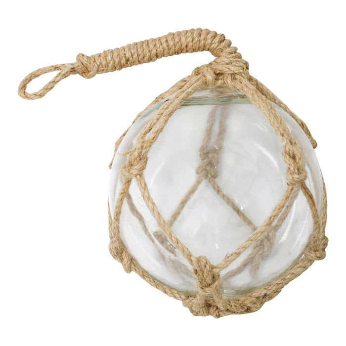 Glass Round 16cm Ball Sphere w/ Jute Rope Hanging Home Room Decor Medium Clear