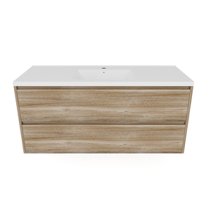 Forme 1200mm Walnut Razor Wallhung Vanity With Porcelain Top