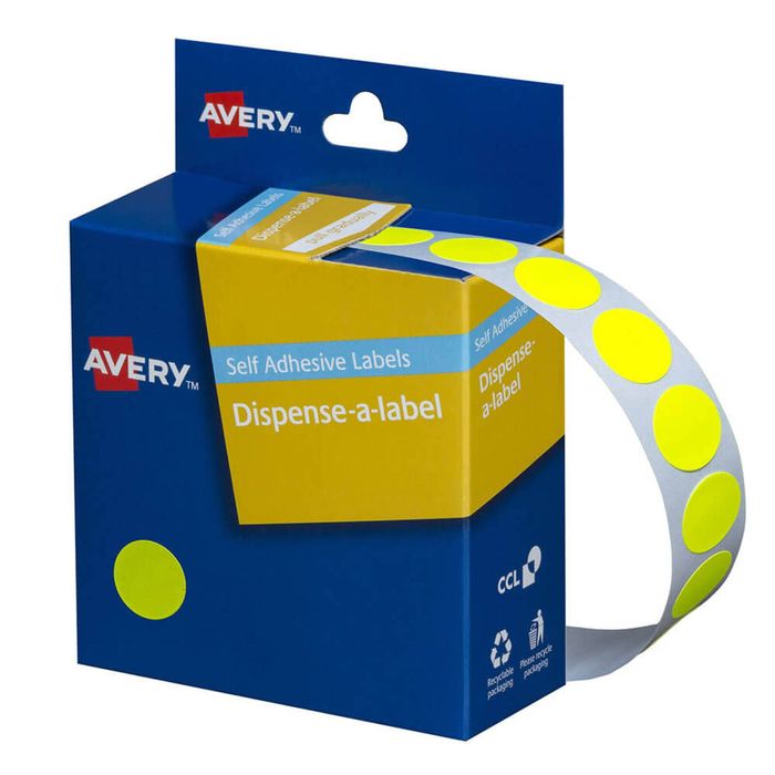 Avery Self-Adhesive Dot Labels 14mm (700pcs) (Fluoro Yellow)