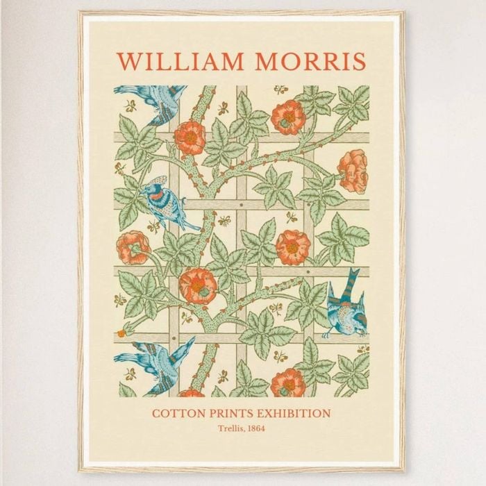 Galrie William Morris Trellis Cotton Print (1864) Timeless Elegance for Your Home, Wood Frame, A3 30 x 42cm (12 x 16inch)