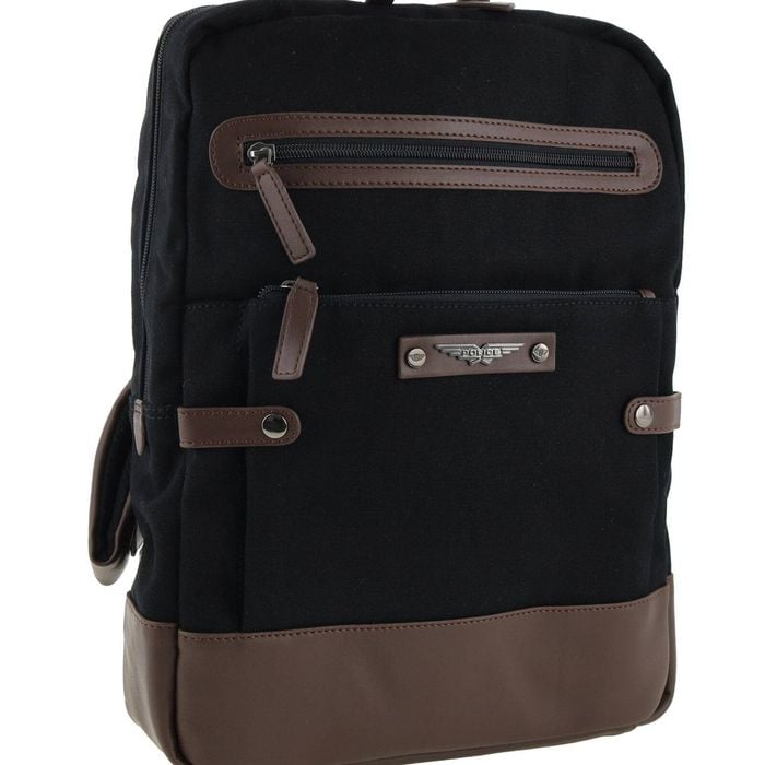 Police Rustic Canvas Laptop Buisness Travel Backpack Bag 35x10x41cm Black