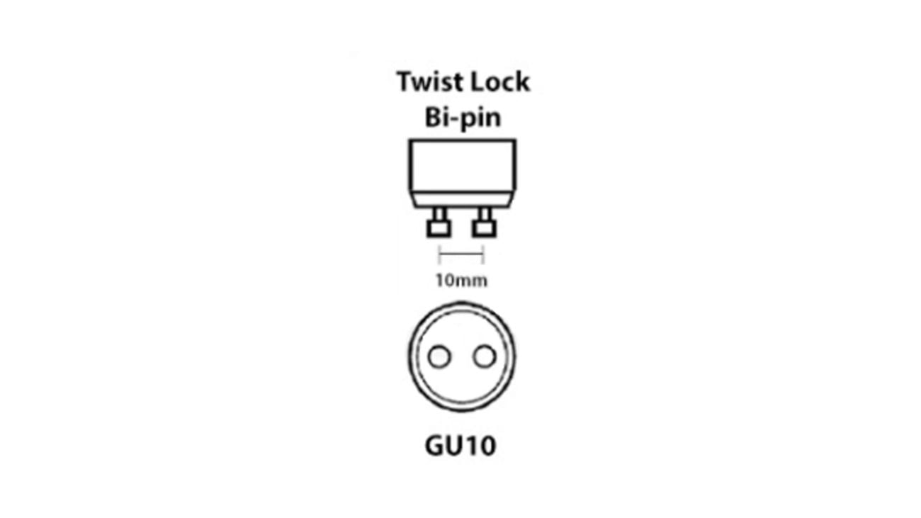 A diagram of a GU10 halogen capsule bulb.