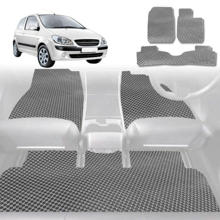 6D Diamond Car Floor Mats for Hyundai Getz 2002-2011-Full Set-Grey-Outback GT
