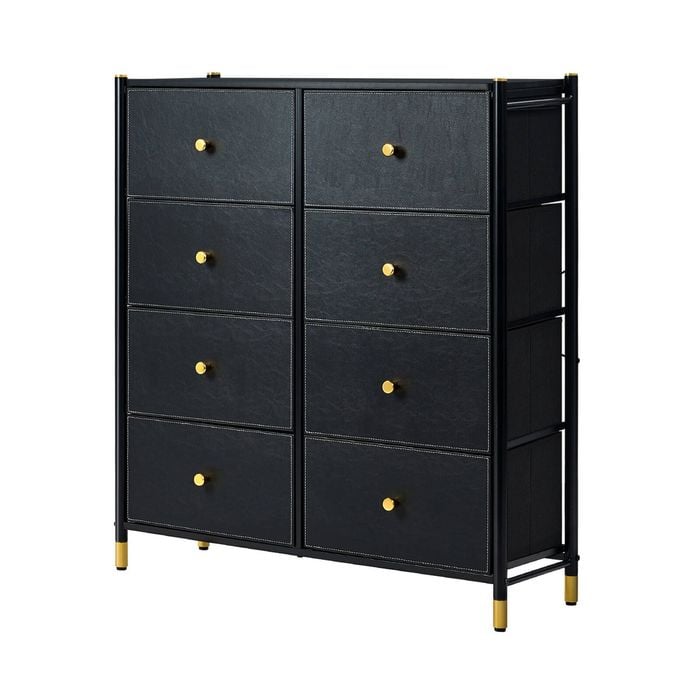 Oikiture 8 Chest of Drawers Fabric Storage Cabinet Dresser Tallboy Black
